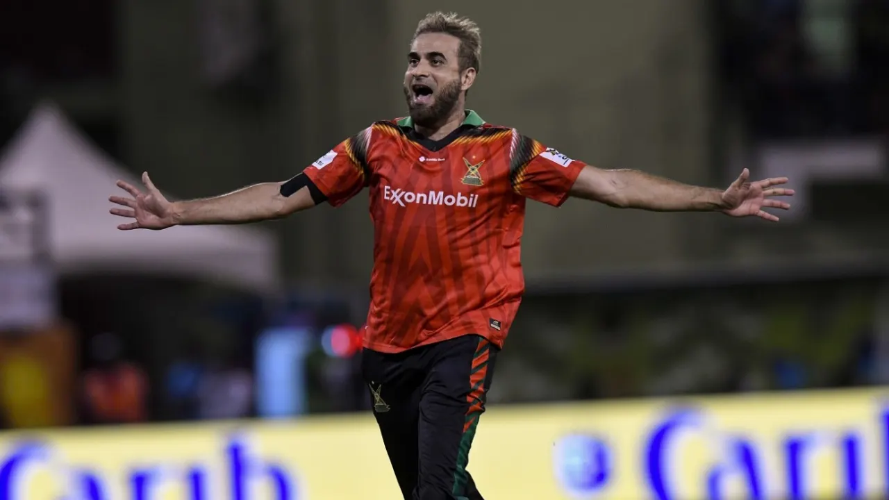 Tahir celebrates reaching 100th CPL wicket, marking a pivotal moment in the game.